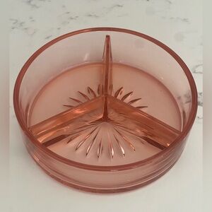 Pink depression glass divided bowl